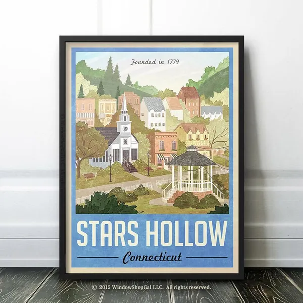 Stars Hollow Vintage Travel Poster, Blue Version