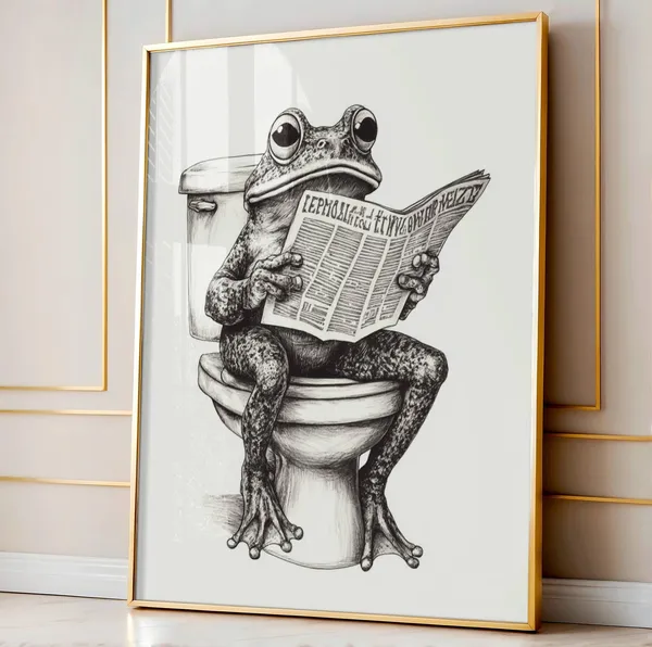 Retro Frog Poster, Funny Bathroom Wall Art Print