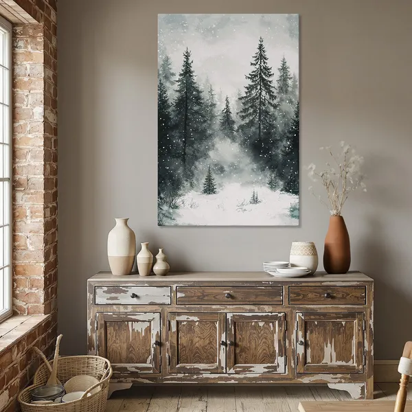 Winter Forest Wonderland Rustic Snowy Landscape Art Print