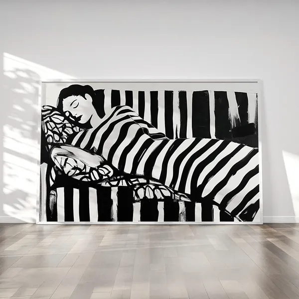 Abstract Woman in Black Stripes, Contemporary Wall Art Print