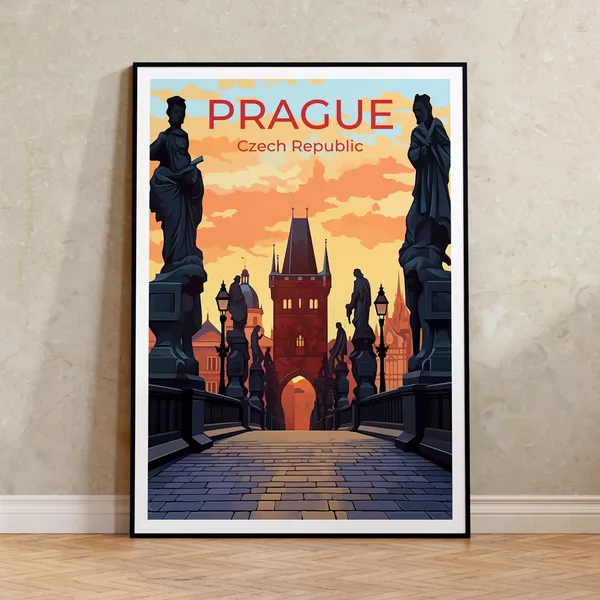 Prague Travel Poster, Charles Bridge Wall Art Print