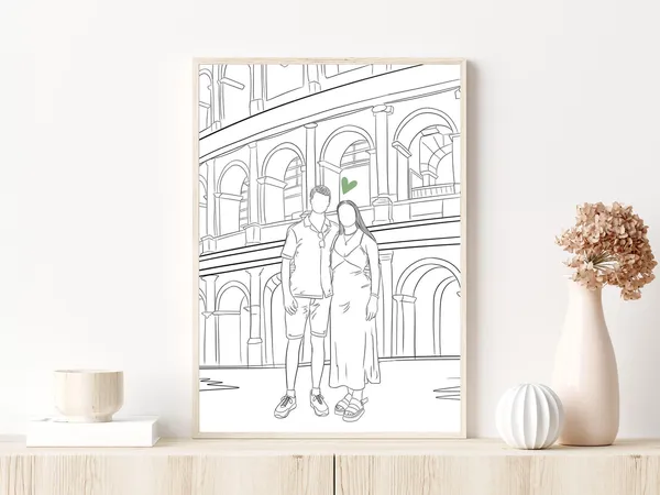 Custom Couple Line Art Portrait Personalized Art Print