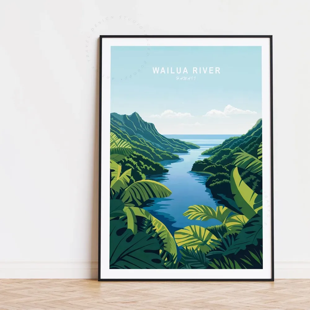 Wailua River Kaua Travel Poster, Hawaii Art Print