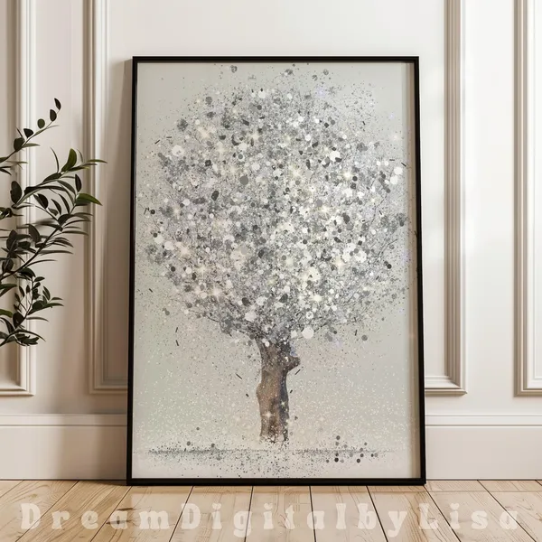 Winter Tree Silver Glitter Christmas Art Print