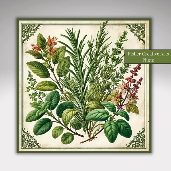 Antique Botanical Herbs, Vintage Kitchen Art Print