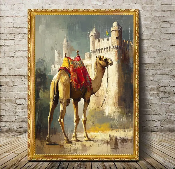 Majestic Camel In Front Of A Historic Fortress, Art Print