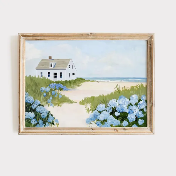 Beach Cottage Painting Coastal Art Print, East Coast
