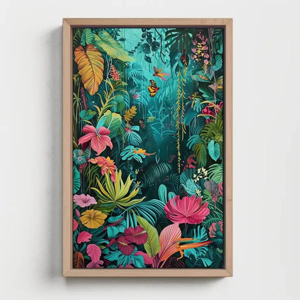 Blue Tropical Jungle Forest Cabin Wall Art Print