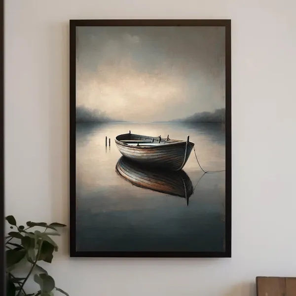 Boat Painting Nautical Art Print, Cabin Style Lake House Decor