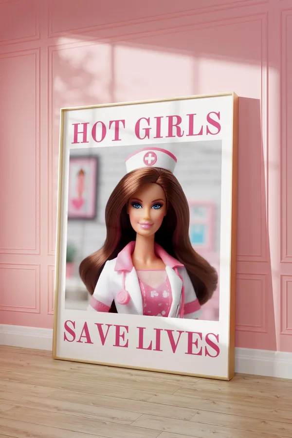 Pink Doctor Poster, Girly Healthcare Illustration