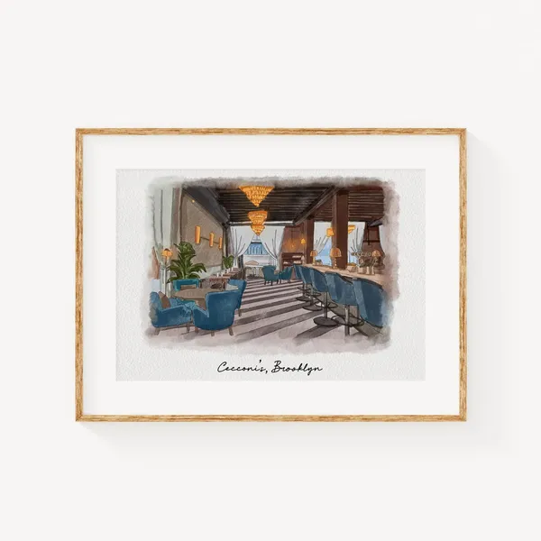 First Date Venue Portrait, Watercolor Restaurant Art Print