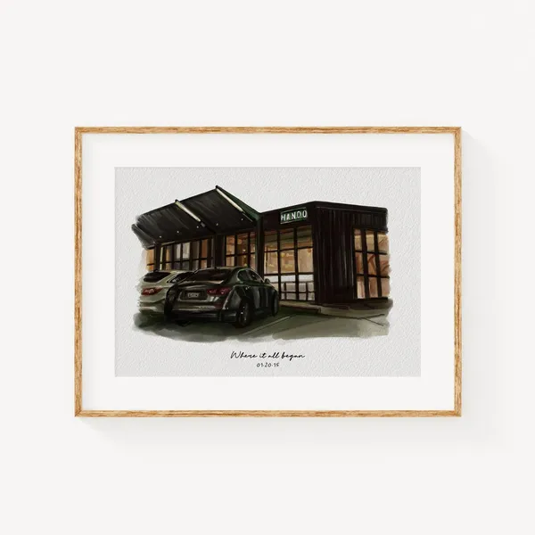 Custom Watercolor Restaurant Portrait Art Print