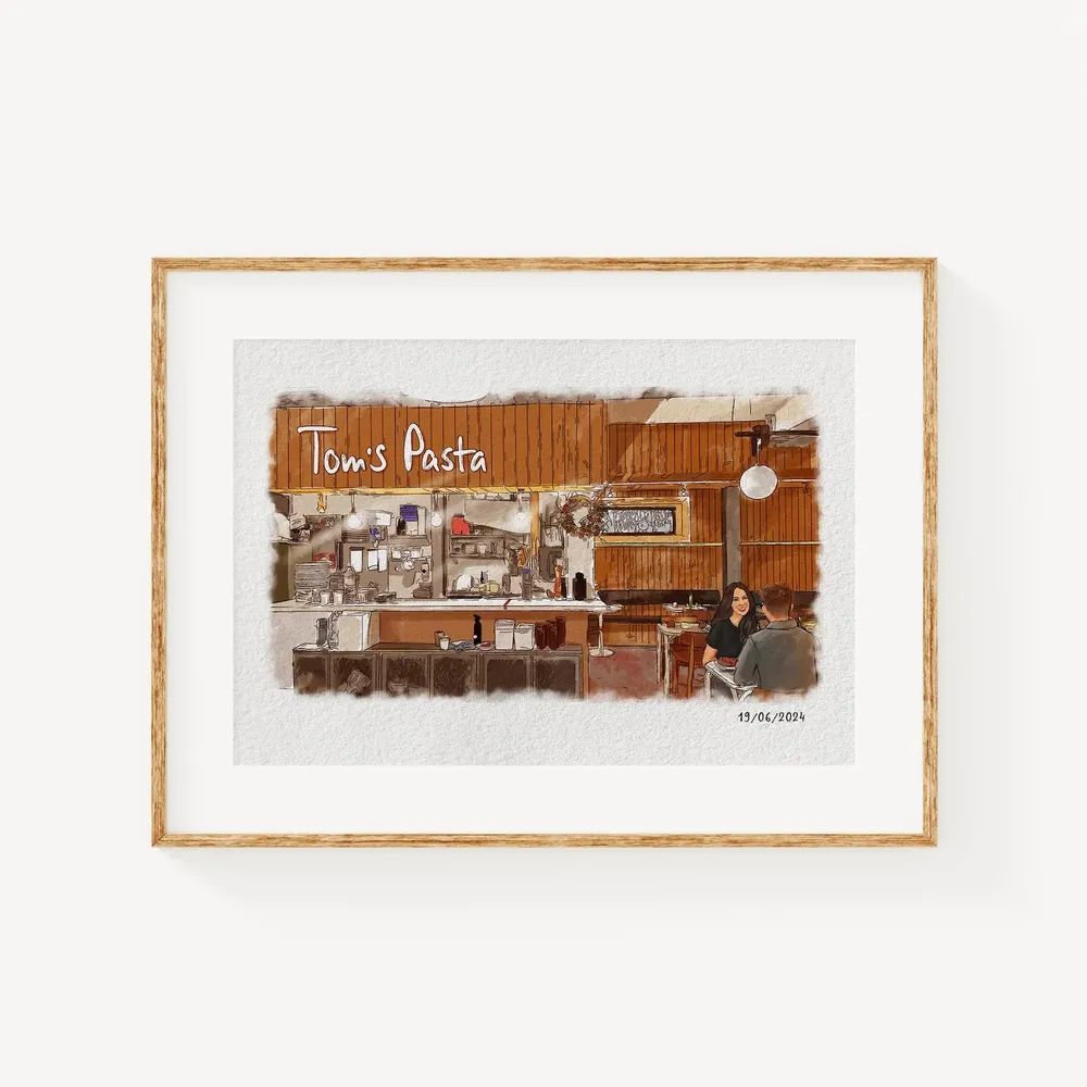 First Date Venue Watercolor Art Print, Gift for Mom
