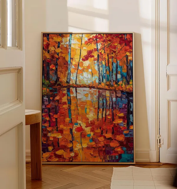 Maple Leaves Painting, Autumn Landscape Art Print