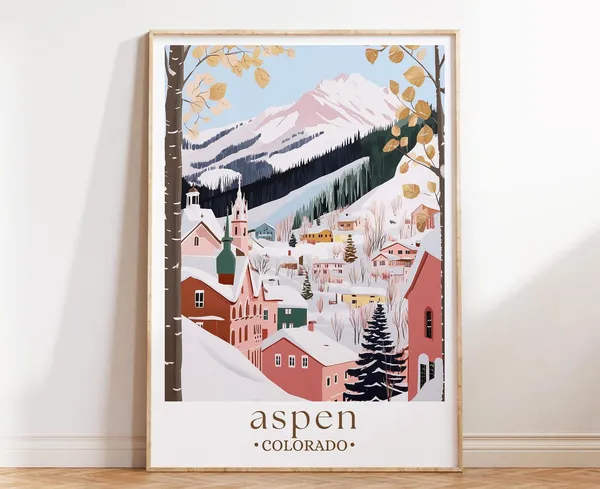 Aspen Colorado Travel Poster, Ski Town Wall Art