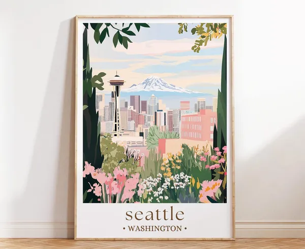 Seattle Skyline and Pike Place Market Art Print