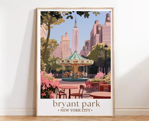 Bryant Park, New York Travel Poster, Wall Art Print