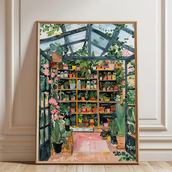 Greenhouse Botanical Art Print, Floral Wall Decor