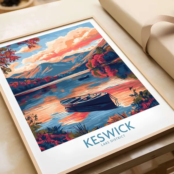 Keswick Lake District Travel Poster, Wall Art Print