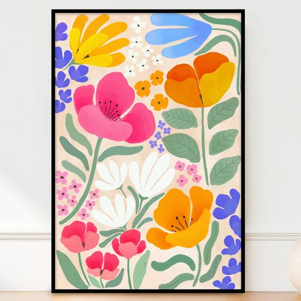 Poppy And Wildflowers Abstract Botanical Art Print