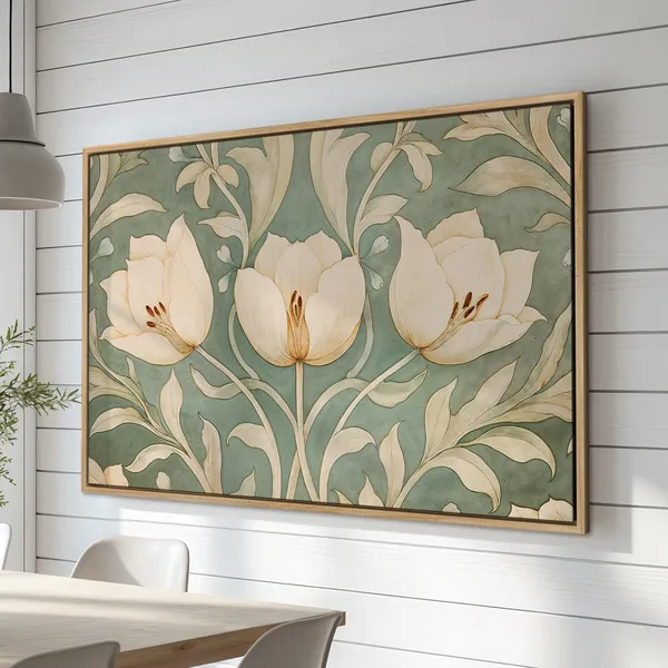 Green Botanical Art Print, Spring Tulips Floral Decor