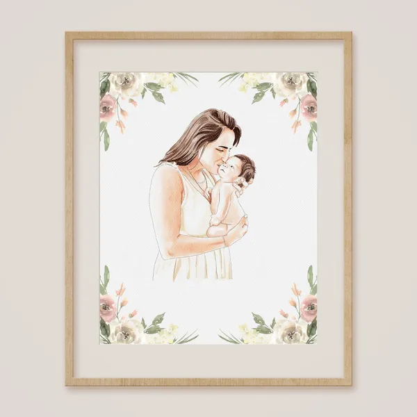 Personalized Mom and Baby Daughter Watercolor Art Print
