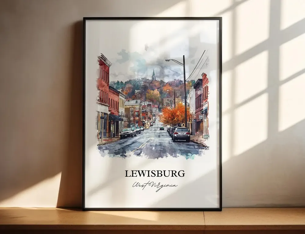 Lewisburg WV Watercolor Travel Poster, West Virginia