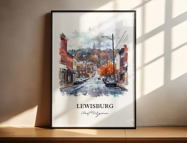 Lewisburg WV Watercolor Travel Poster, West Virginia