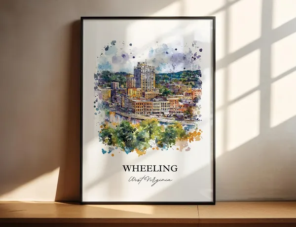 Wheeling WV Travel Poster, Ohio County Watercolor