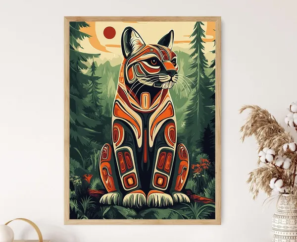 Haida Bobcat Art Print, Formline Style Forest