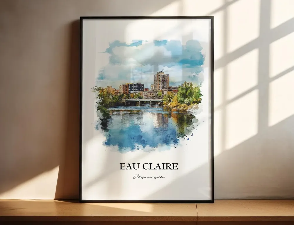 Eau Claire, Wisconsin Watercolor Travel Poster