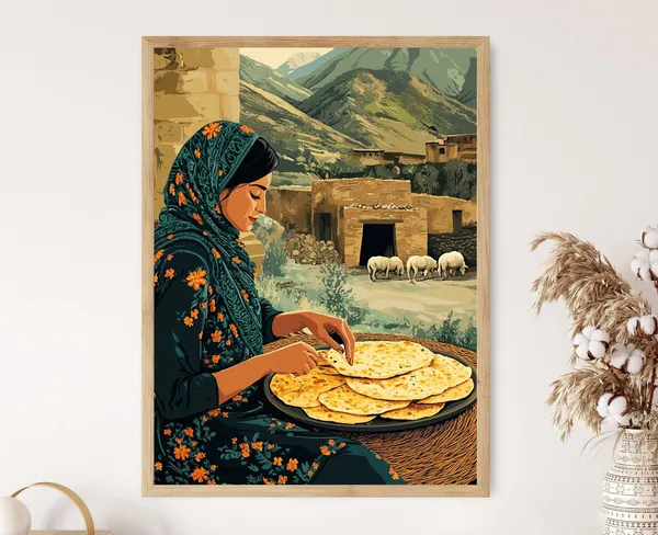 Afghan Woman Cooking Bolani, Rustic Village Art Print