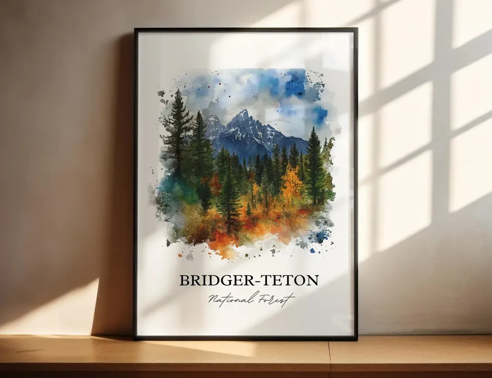 Bridgerteton Jackson Wyoming Watercolor Travel Poster