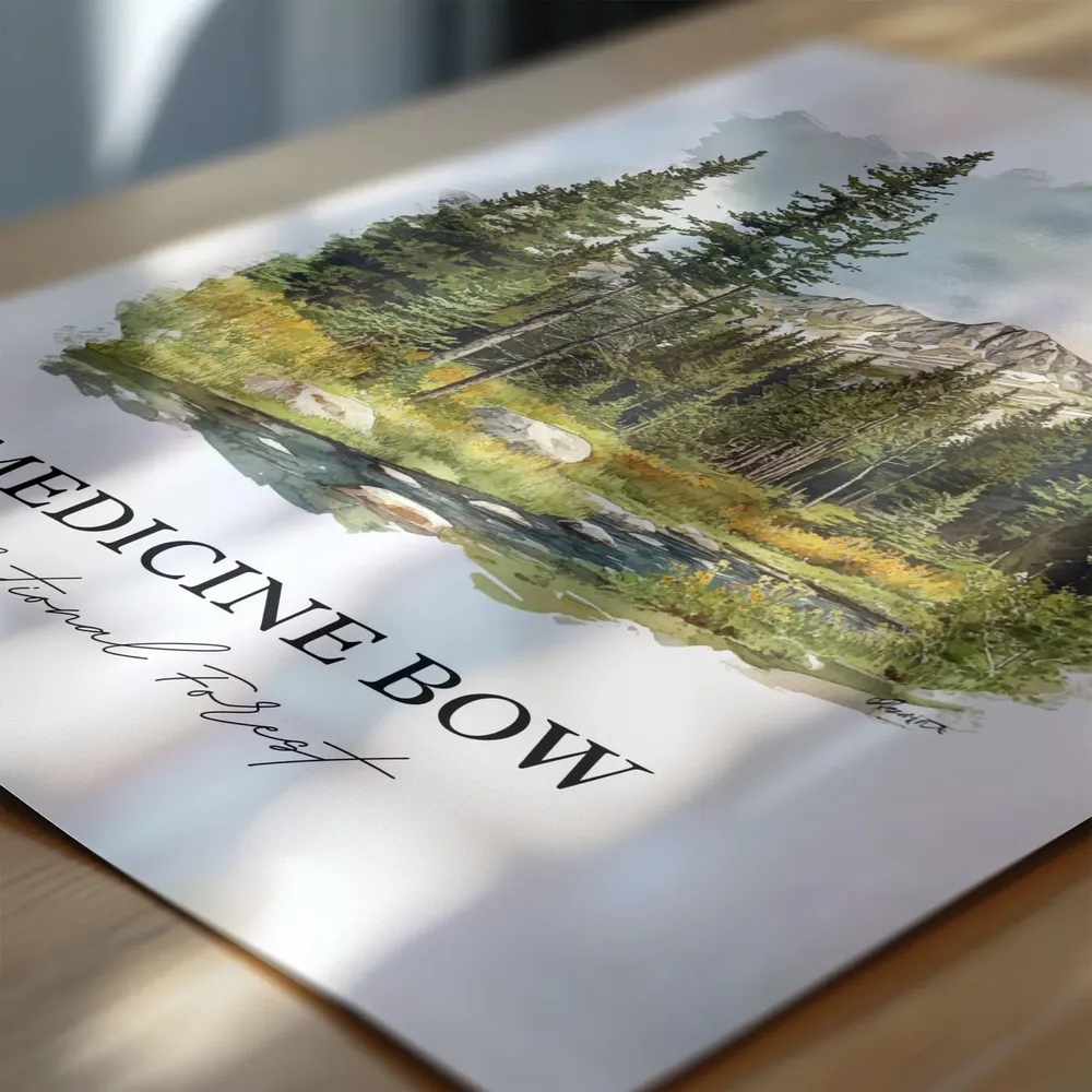 Medicine Bow, Wyoming Watercolor Forest Travel Poster - Image 6