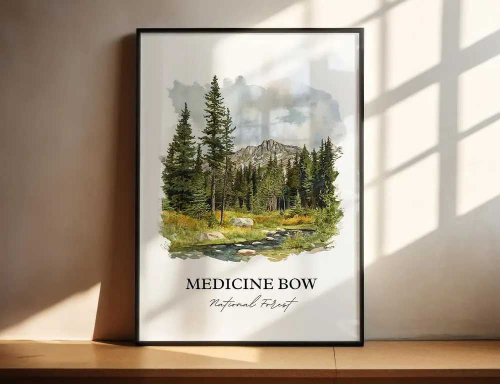 Medicine Bow, Wyoming Watercolor Forest Travel Poster - Image 2