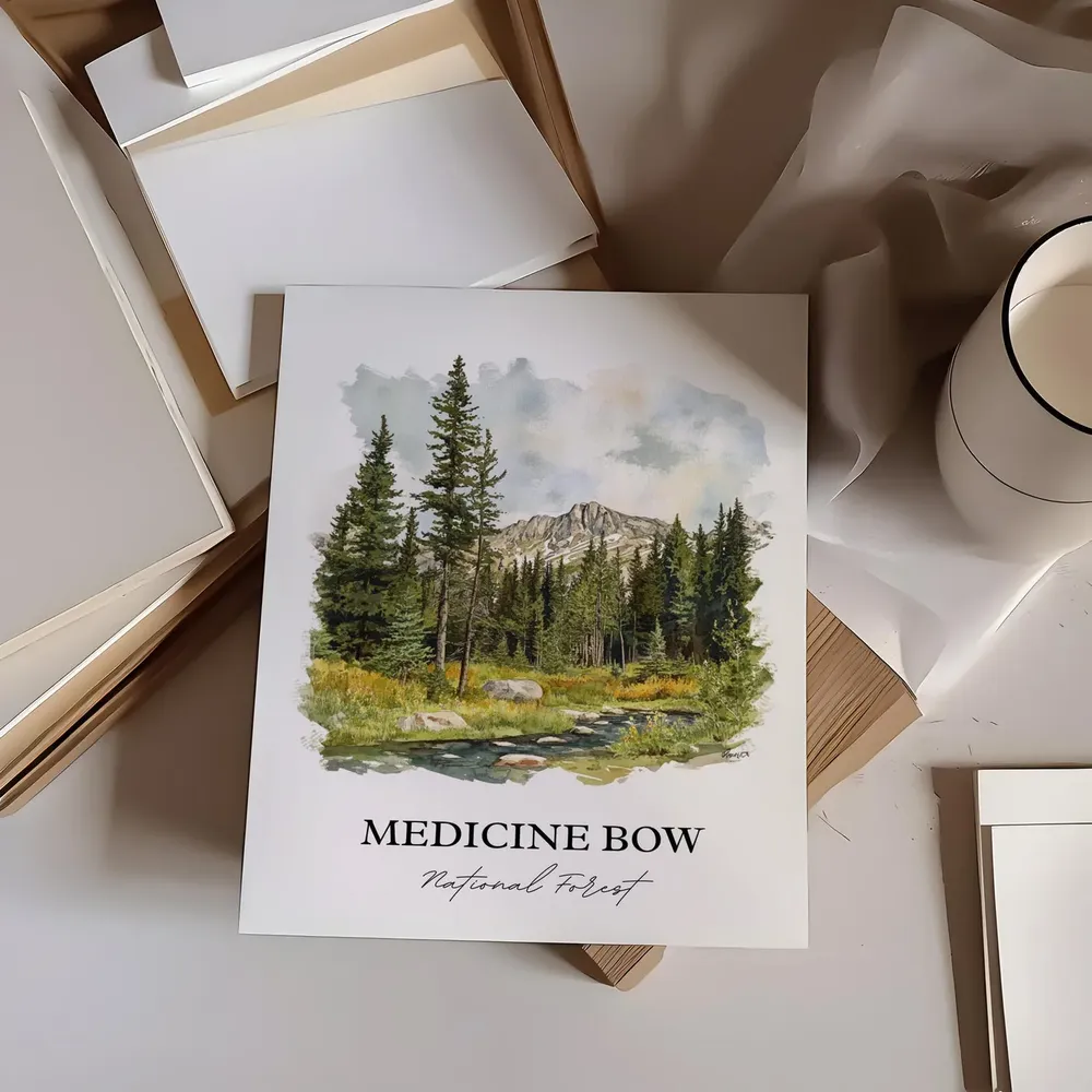 Medicine Bow, Wyoming Watercolor Forest Travel Poster - Image 3