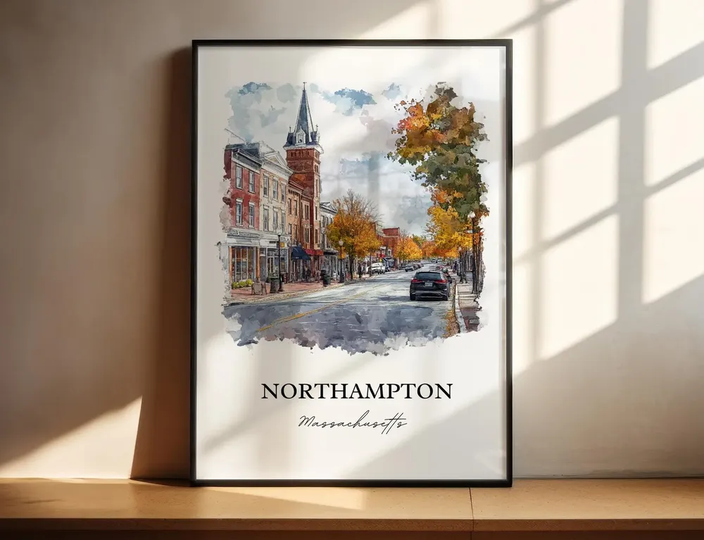 Northampton MA Travel Poster, Hampshire County Print