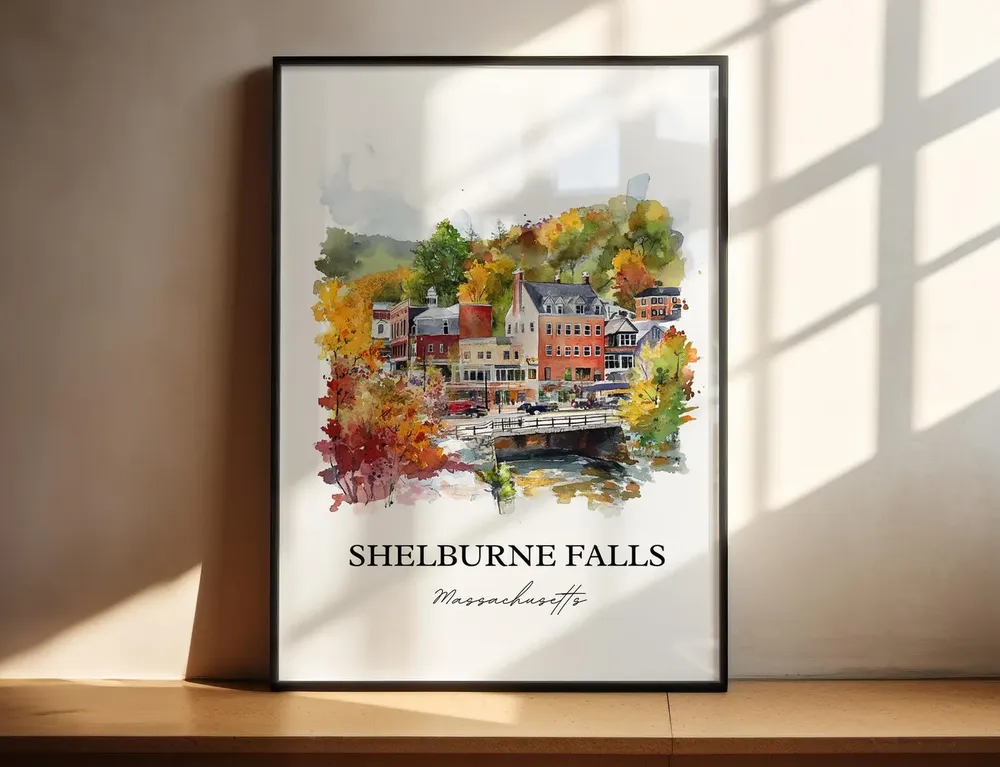 Shelburne Falls Travel Poster, Franklin County Watercolor