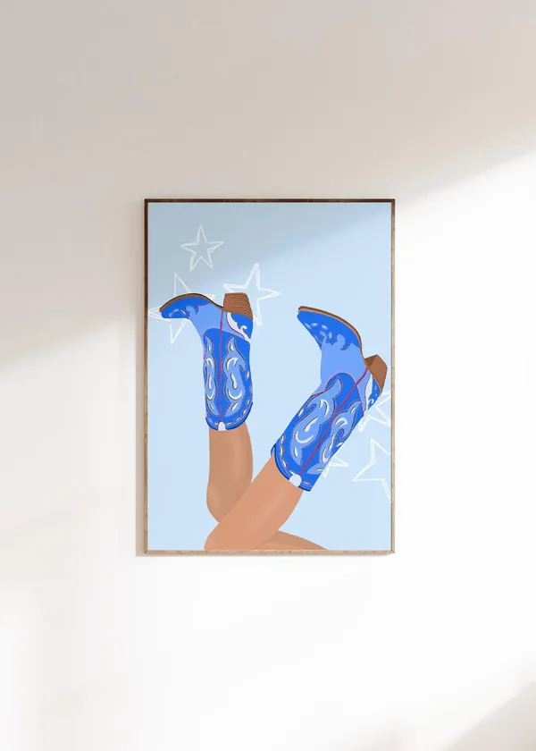 Boots Upside Down Print, Preppy Western Fashion