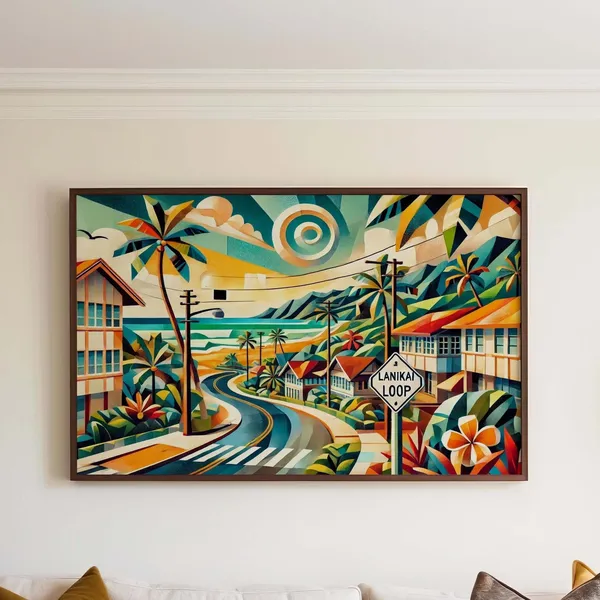 Lanikai Loop Cubism Travel Poster, Oahu Hawaii