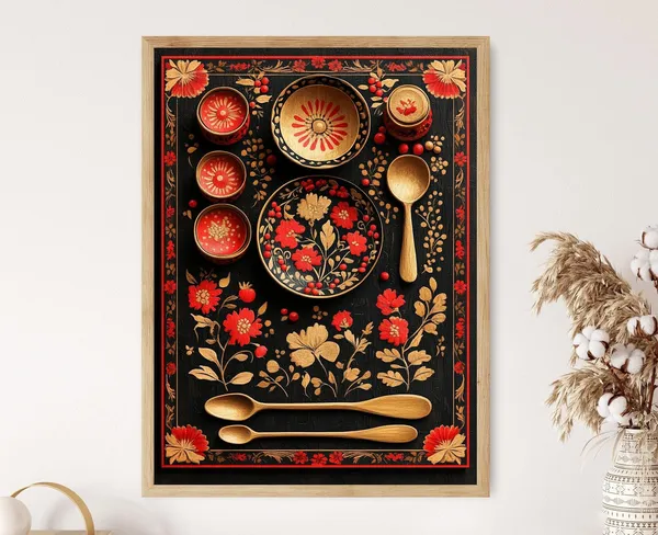 Russian Khokhloma Ornament, Wooden Bowl Art Print
