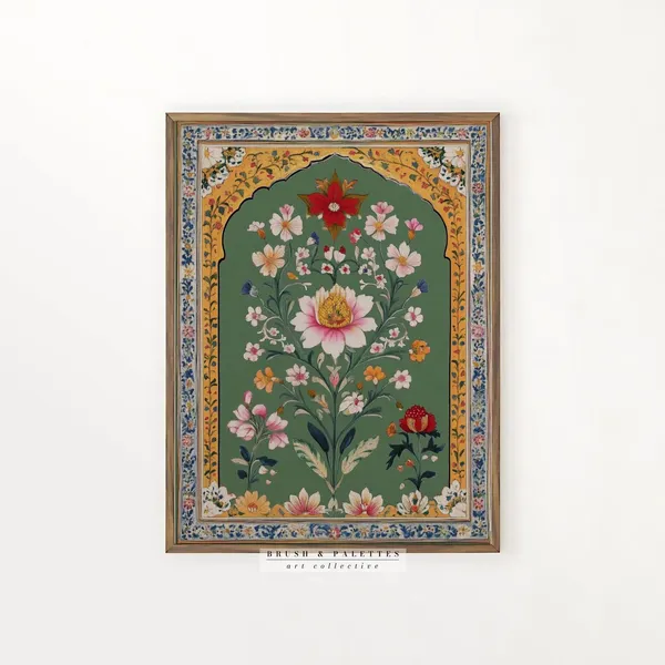 Vintage Floral Art Print, Mughal-Inspired Botanical