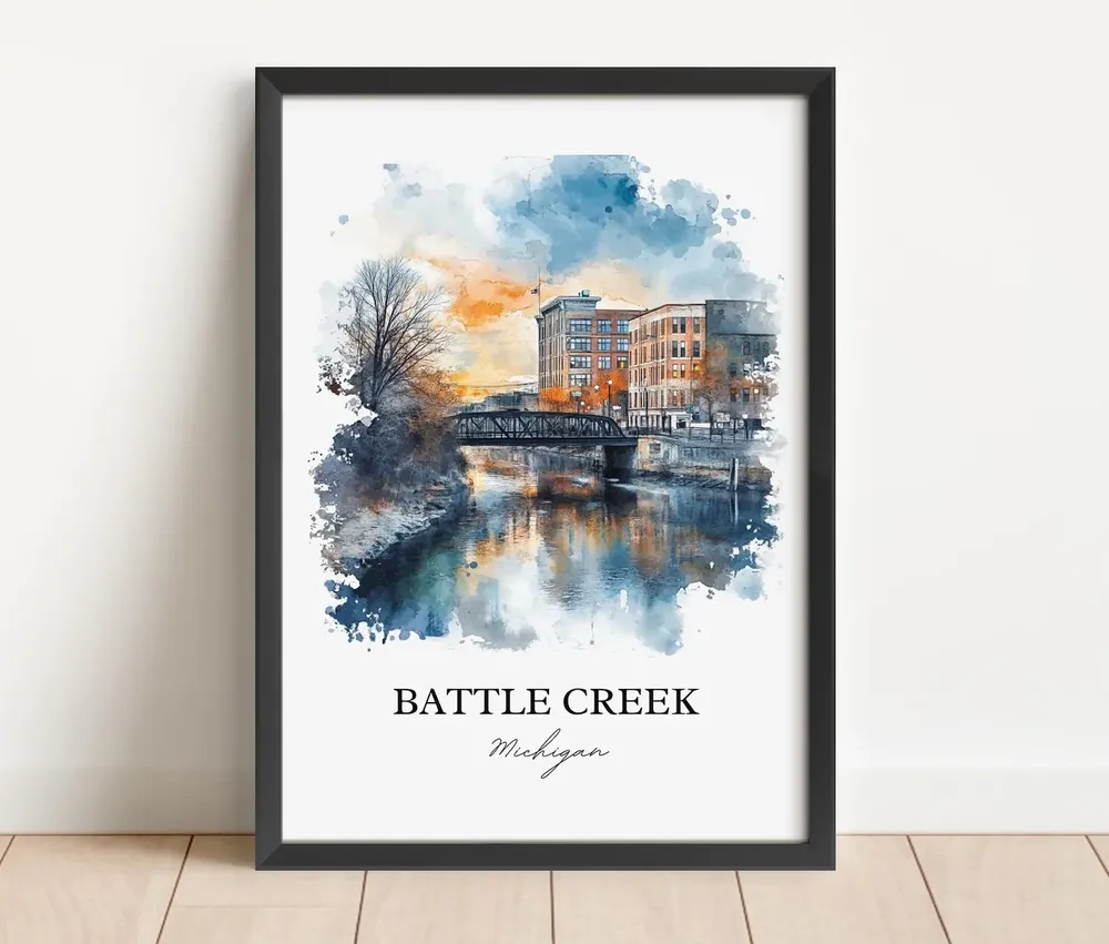 Battle Creek MI Watercolor Travel Poster, Calhoun County - Image 6