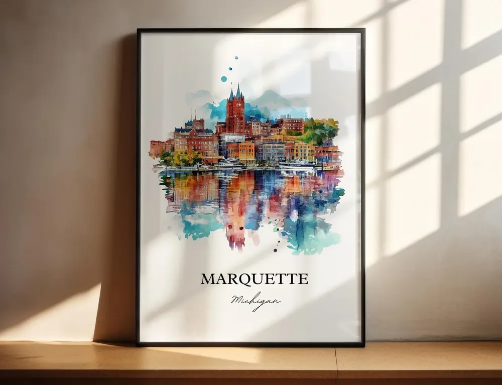 Marquette Michigan Lake Superior Watercolor Travel Poster - Image 5