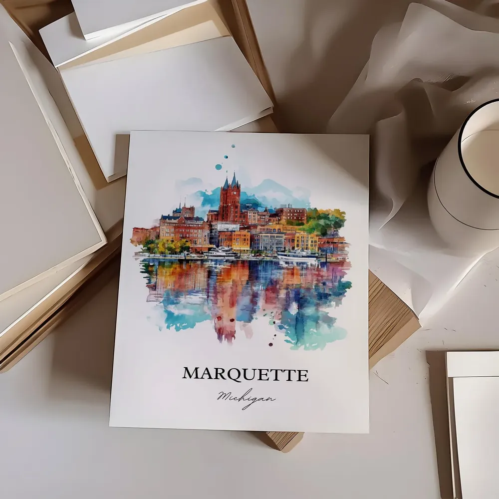 Marquette Michigan Lake Superior Watercolor Travel Poster - Image 6