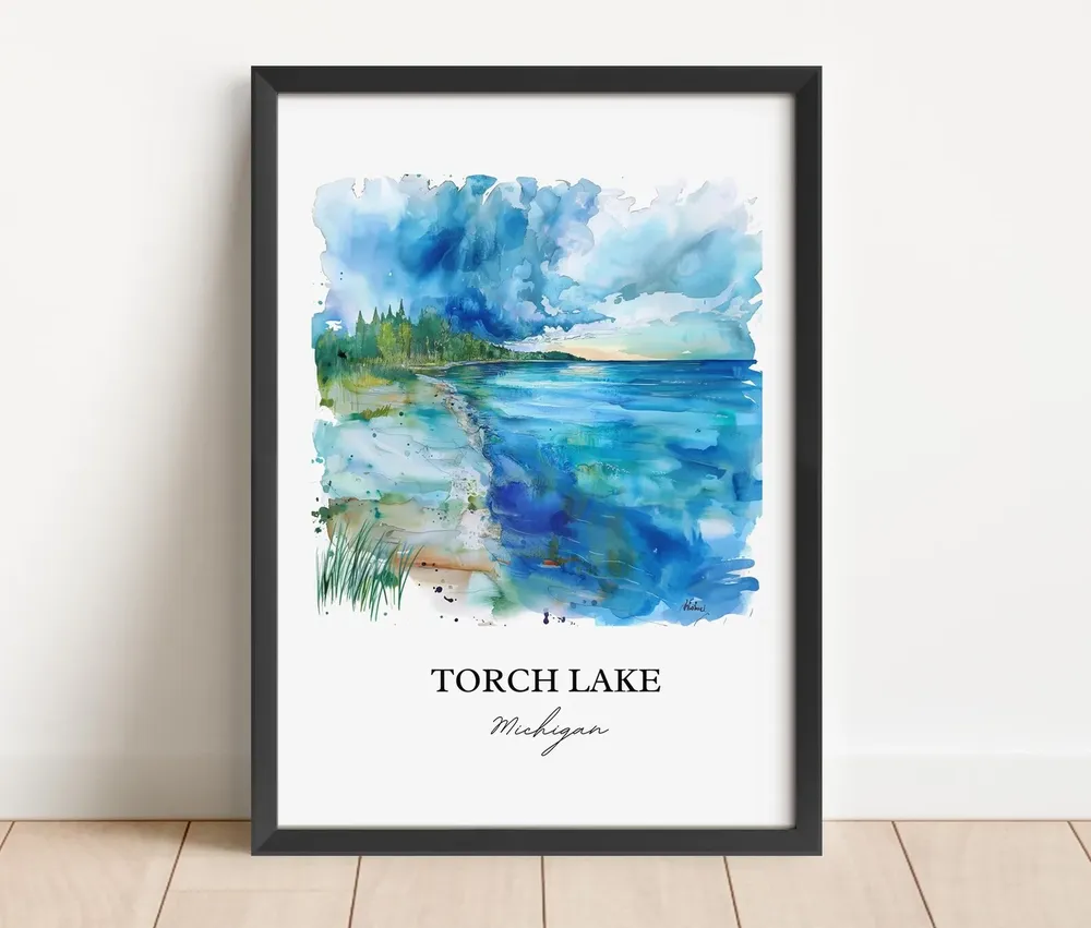 Torch Lake Michigan Watercolor Travel Poster - Image 4