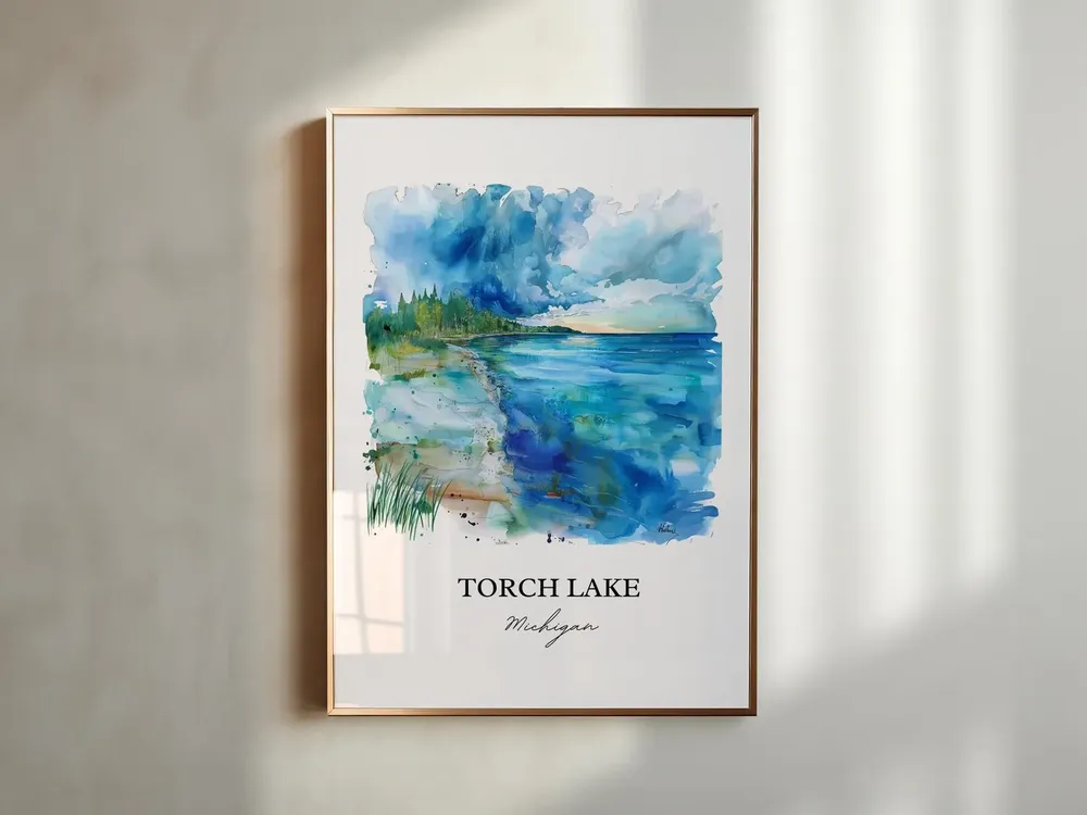 Torch Lake Michigan Watercolor Travel Poster - Image 3