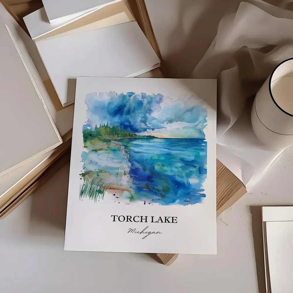 Torch Lake Michigan Watercolor Travel Poster - Image 5