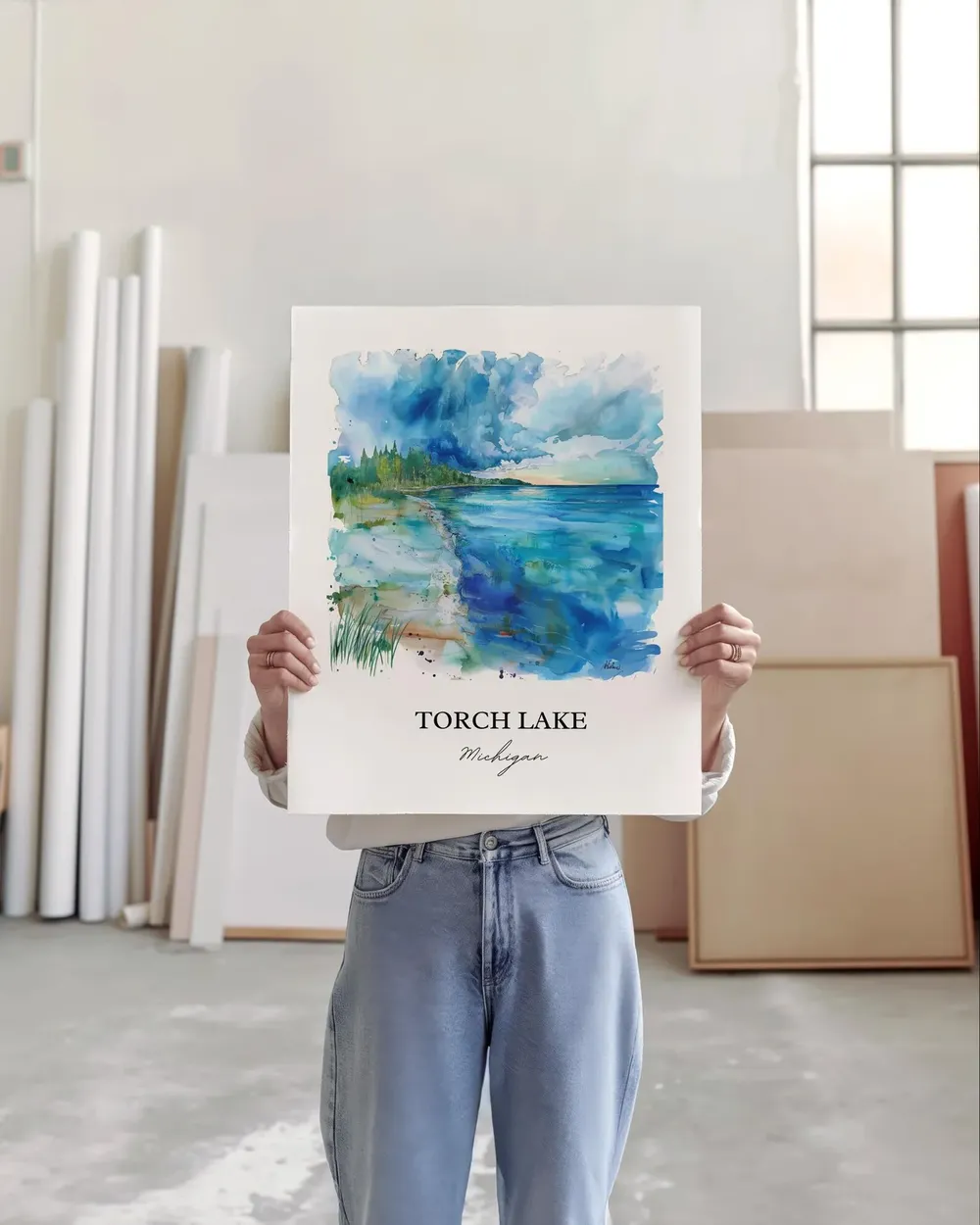 Torch Lake Michigan Watercolor Travel Poster - Image 6