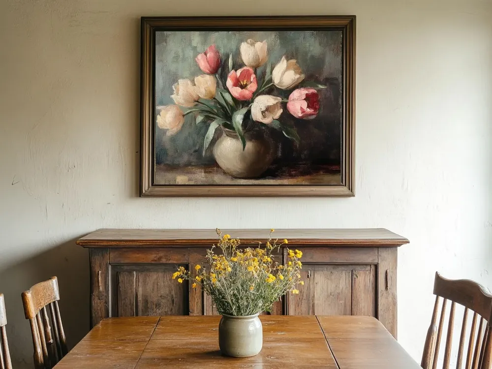Vintage Tulip Painting, Rustic Cottage Core Art Print - Image 2